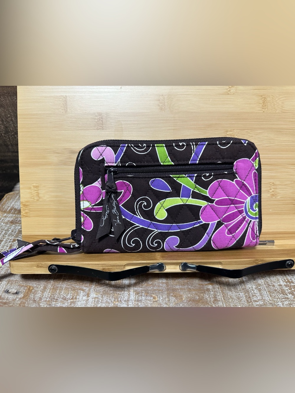 Vera Bradley Zip Around Wallet Wristlet Purple Pink Floral Quilted Organizer